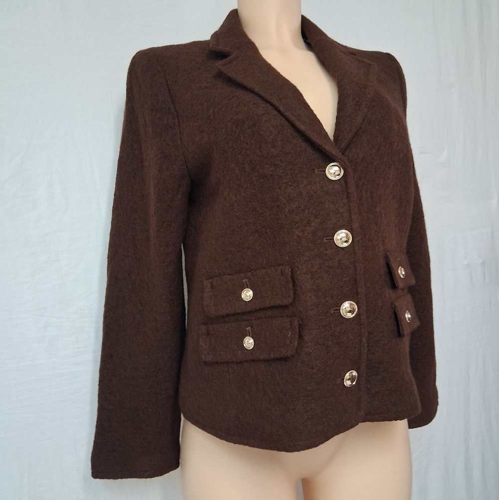 Talbots Brown Blazer with Gold Button Accents Size 12p 40% Wool - Picture 7 of 17
